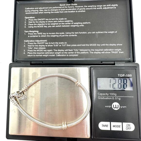 Pandora 925 Authentic Sterling Silver Snake Chain Charm 7” 12.8g Bracelet - Picture 7 of 9